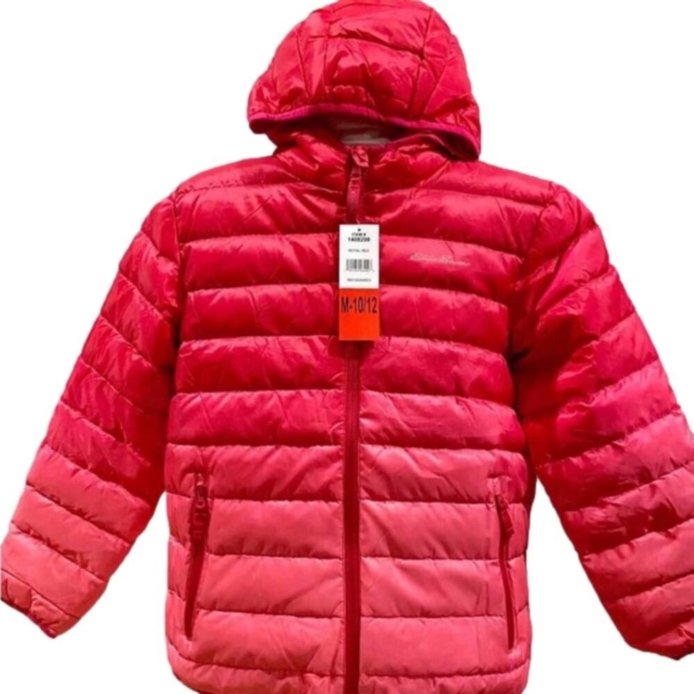 Eddie Bauer Girl's Jacket Ombre Red Puffer Duck Down Size Medium NWT